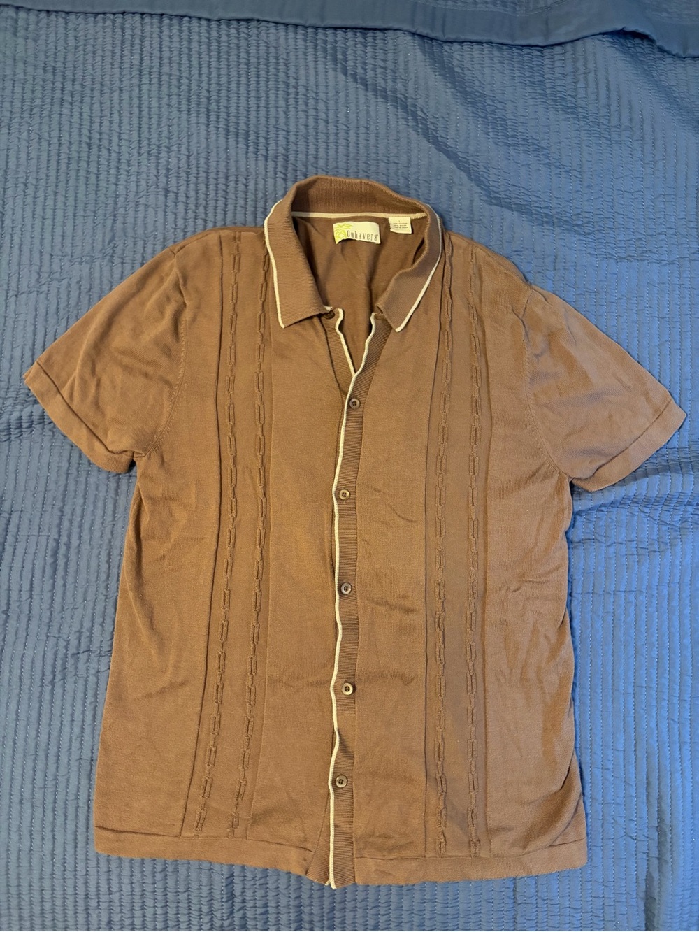 Cubavera Brown Short-Sleeve Button-Down Polo with Contrast Trim